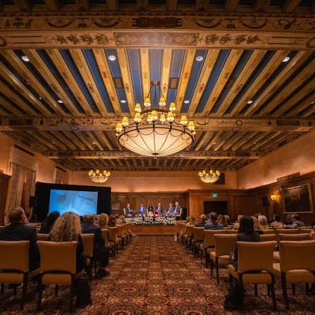 A speaker addressing the room at the Detroit Athletic Club
